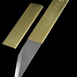 Couteau Japonais Yoshiharu Penanto Kiridashi Lame Miroir Acier Inoxydable Manche Laiton &Eacute;tui Laiton