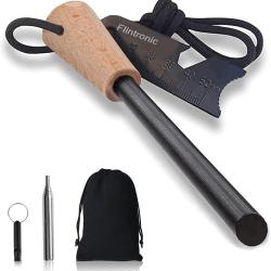 Pierre &agrave; feu 7-en-1 multifonctions avec Manche en Bois fabriqu&eacute; &agrave; la Main - Camping, randonn&eacute;e, etc.