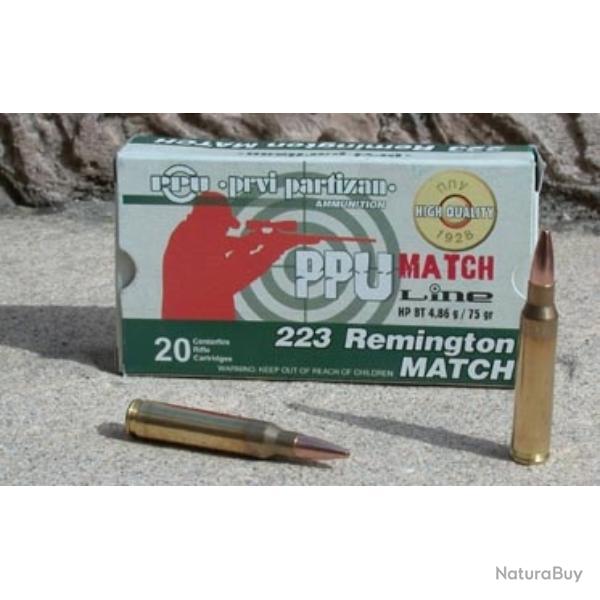 Cartouches Partizan Cal. .223 Remington 75-Grs HPBT Match 5 boites ( 100 munitions )