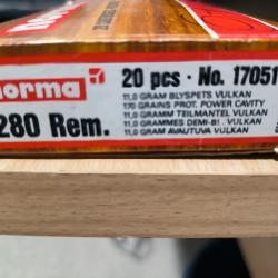 20 Cartouches NORMA 280 REMINGTON 170 GR ogives vulkan 11 grammes demi-bt