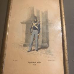 Une ancienne gravure en couleur Gendarme Mobile 1849  ( ma r&eacute;f : 677 &sect;&sect; )