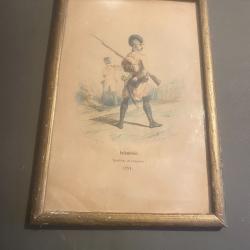 Ancienne gravure en couleur Infanterie 1791