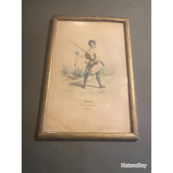 Ancienne gravure en couleur Infanterie 1791