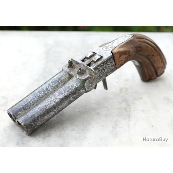 Pistolet � balle forc�e double canon � percussion calibre 13 mm  XIX vente en l'�tat ref IFS25BUL003