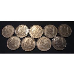 s&eacute;rie de 9 pieces de 10 francs Turin 1945 /1949  TTB