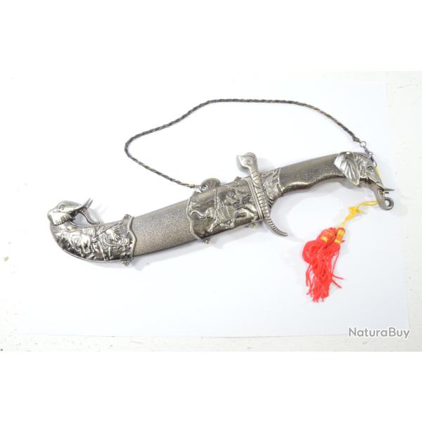 Couteau / dague d�corative style Turquie Mongolie... Lame courbe, d�cor �l�phant