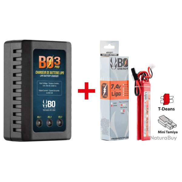 Pack batterie LiPo BO 7.4V Mini Tamiya ou T-Dean airsoft 7.4V - T-Dean