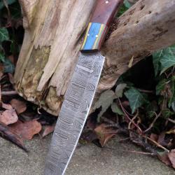 Couteau De Cuisine de Chef Lame Acier Damas 256 Couches 2 Manche Bois Fabrication Artisanale