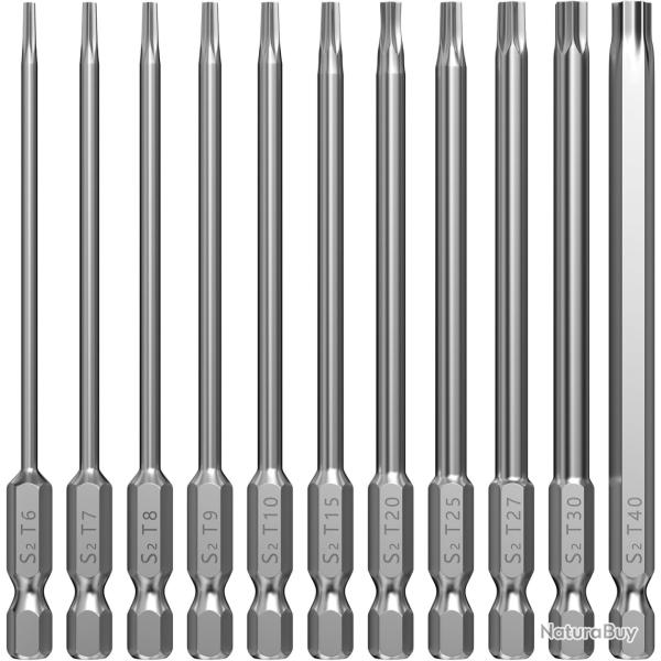 Jeu de 11 embouts Torx longs - montage lunette carabine - T6 � T40
