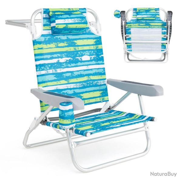Lot de 2 chaises longues pliables 62 x 54 x 80 cm avec 5 positions, confort optimal et design porta