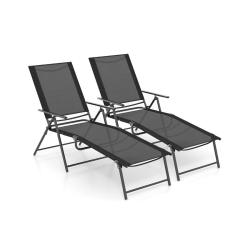 Lot de 2 chaises longues pliantes 156-189 x 64 x 65-102 cm avec dossier r&eacute;glable et tissu respirant