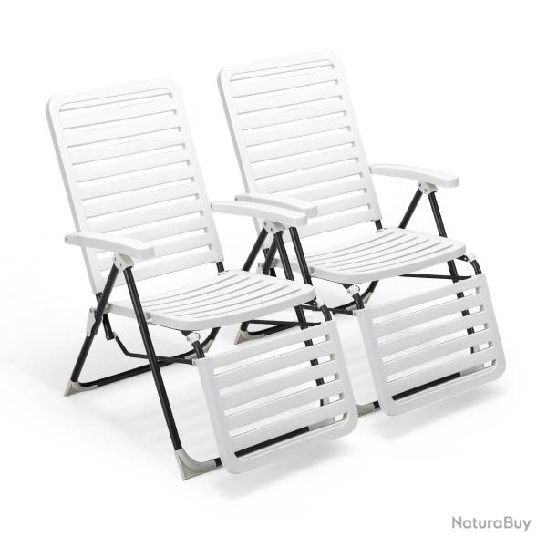Lot de 2 chaises longues pliables pour ext�rieur 147 x 62 x 72 cm confort de d�tente r�glable en PP