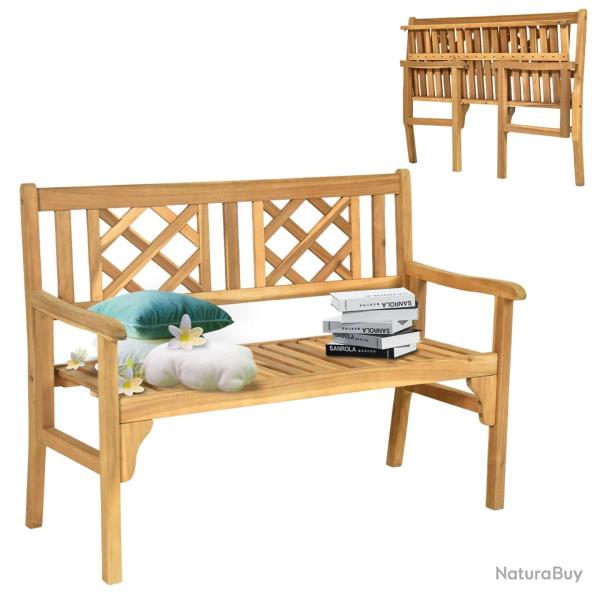 Banc de jardin pliable 120 x 56 x 90 cm 2 places confortable et ergonomique style classique en bois