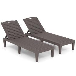Lot de 2 chaises longues en rotin PP dossier r&eacute;glable 156 x 55 x 83 cm confort optimal ambiance cos