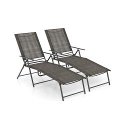 Lot de 2 chaises longues pliantes inclinables 156-189 x 64 x 65-102 cm confort optimal dossier r&eacute;gl
