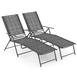 Lot de 2 chaises longues pliantes 155-189 x 64 x 65-102 cm dossier inclinable 6 positions style con