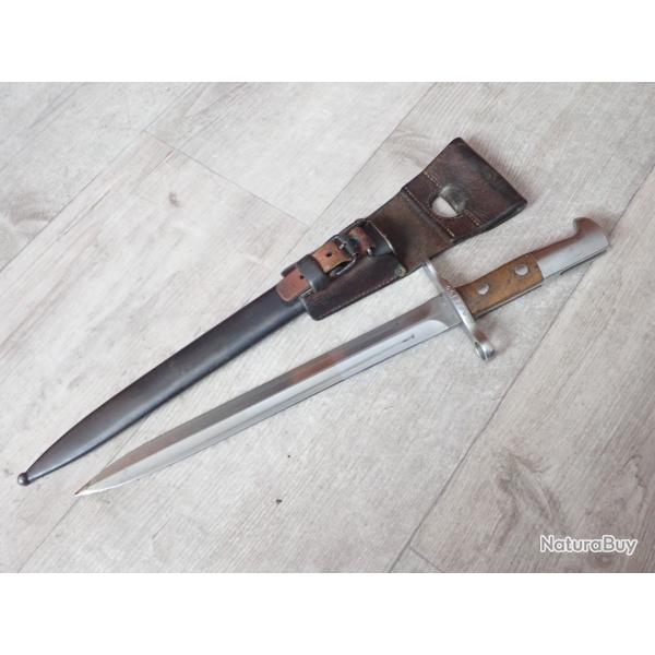 926100 Baionnette Suisse pour fusil Rubin Schmidt Mdle K11 ou K31. Mdle 1918. Porte fourreau en cuir