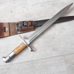 Baionnette Suisse pour fusil Rubin Schmidt Mdle K11 ou K31. Mdle 1918. Porte fourreau en cuir