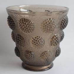 VERLYS Vase verre fum&eacute; cabochons Art D&eacute;co