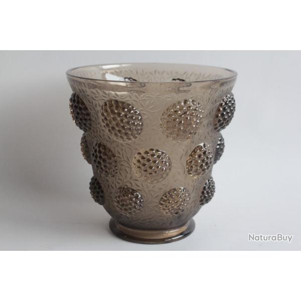 VERLYS Vase verre fum� cabochons Art D�co