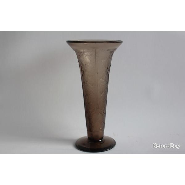 VERAM� Vase verre fum� Verrerie d'Art de Metz Art d�co