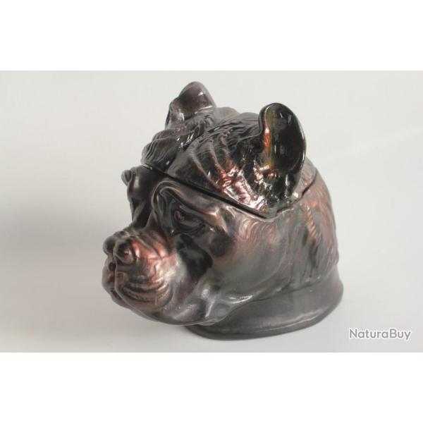 Pot � tabac figuratif T�te de chien Bouledogue c�ramique lustr�e