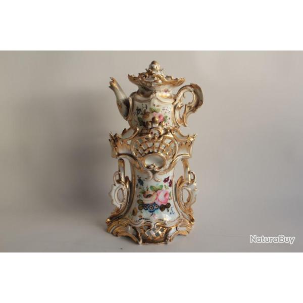 Tisani�re porcelaine Fleurs XIXe si�cle