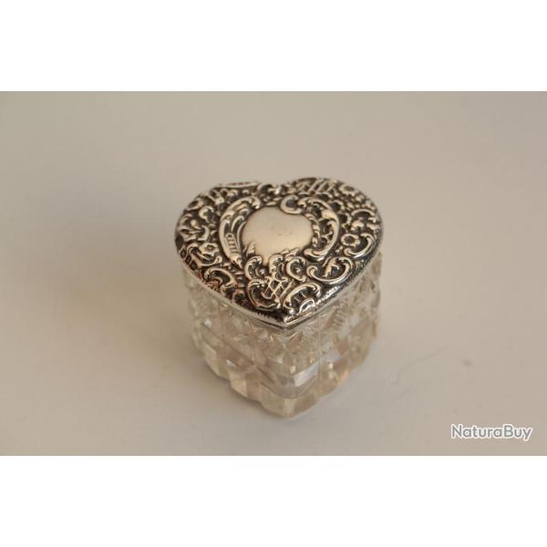Petite boite coeur cristal argent anglais