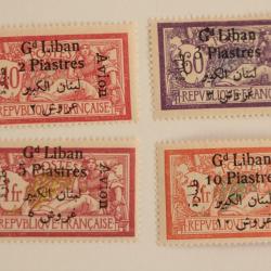 Timbres Grand Liban Aviation 1924 surcharge bilingue neufs