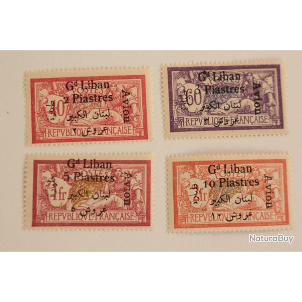 Timbres Grand Liban Aviation 1924 surcharge bilingue neufs