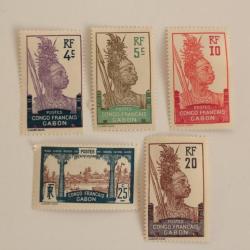 Timbres Gabon 1910 Congo fran&ccedil;ais N&deg;35/39 neufs