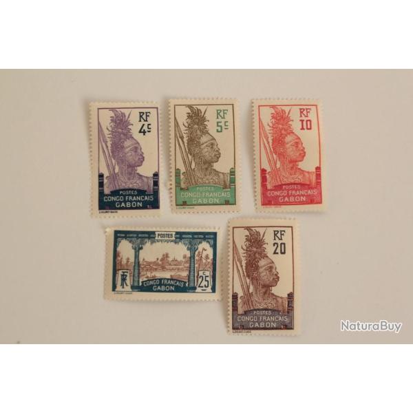 Timbres Gabon 1910 Congo fran�ais N�35/39 neufs