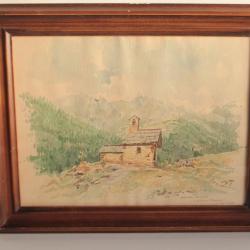 Aquarelle originale N&eacute;vache Hautes-Alpes A. M&eacute;aux-Rougemont 1978