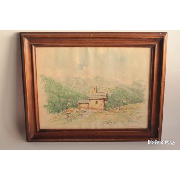 Aquarelle originale N�vache Hautes-Alpes A. M�aux-Rougemont 1978