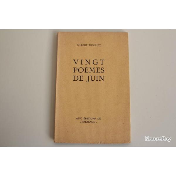 Gilbert TROLLIET envoi d�dicace Vingt po�mes de Juin 1934