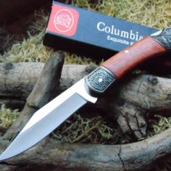 Couteau de poche ergonomique columbia - gravure fleurs - blocage lame - neuf