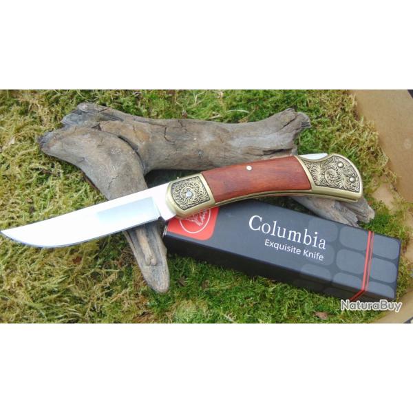 Couteau pliant columbia - manche bois brun  d�cor floral - lame 8.5cm - neuf
