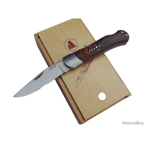 Couteau laguiole calmont pliant - manche bois - lame blocable - coffret luxe en bois