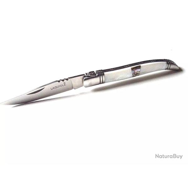 Couteau laguiole pliant - manche aspect nacre - acier inox