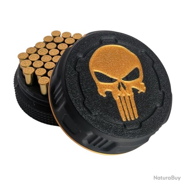 Bo�te � munitions 22LR, Noire et dor�e Punisher, robuste et pratique. Empilable. Vendue vide.