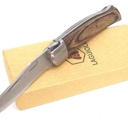 Couteau laguiole pliant - manche en bois naturel - lame inox - avec bo&icirc;te