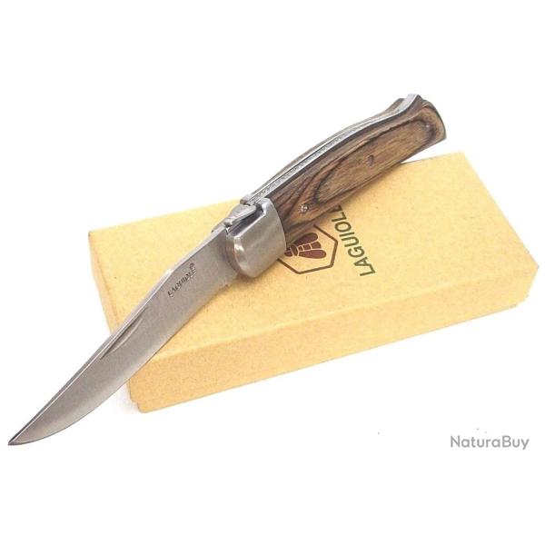 Couteau laguiole pliant - manche en bois naturel - lame inox - avec bo�te