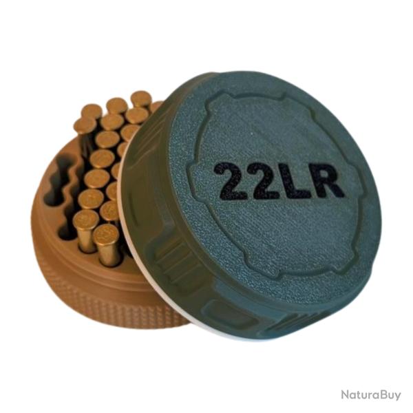 Bo�te � munitions 22LR couleurs camouflage militaire Kaki beige,noir et blanc. Ronde robuste design.