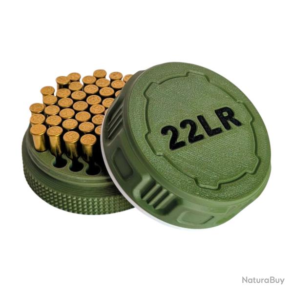 Bo�te � munitions 22LR Couleurs militaires, kaki, noir, blanc. Empilables, couvercle � vis. robuste.
