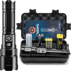 Lampe Torche Tactique Led 1000000 Lumen Ultra Puissante  Etanche IPX6 3 Modes Affichage LCD USB C