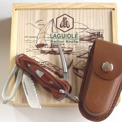 Couteau de marlin Laguiole - Kit de Voile 3 pi&egrave;ces - Manche Bois  Inox - Coffret Bois