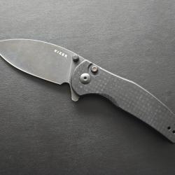KIZER Mini Grouper plaquettes carbone et lame  noire en acier Nitro-V V3669A2 - NEUF.