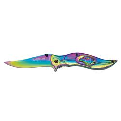 Couteau  t&ecirc;te d'aigle  lame de  9.20  &laquo; RAINBOW  &raquo; couleur Arc en Ciel