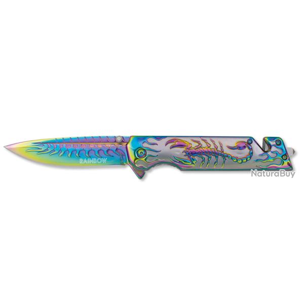 Couteau  scorpipon  lame de  9.50  � RAINBOW  � couleur Arc en Ciel