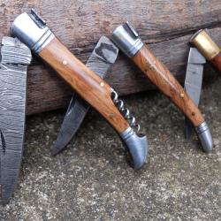 Lot de 3 Couteau Damas Lame Acier 128 Couches Fa&ccedil;on Laguiole Abeille Manche Bois Fabr Artisanale